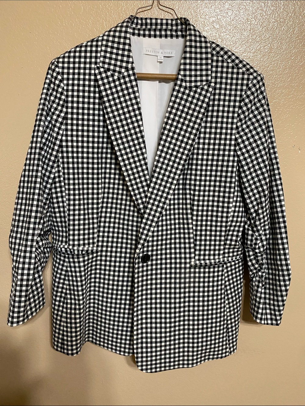 Preston & York Black and White Gingham Single-Button Blazer